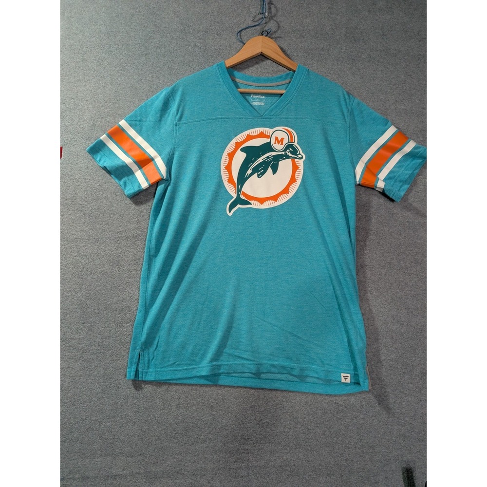 Fanatics Miami Dolphins Hashmark V-Neck Shirt Aqua Mens Large NFL